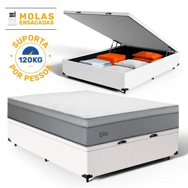 Cama Box Baú com Colchão de Molas Ensacadas Pillow In Elite Casal 138cm - Lucas Colchões Cama Box Baú com Colchão de Molas Ensacadas Pillow In Elite Casal 138cm - Lucas Colchões