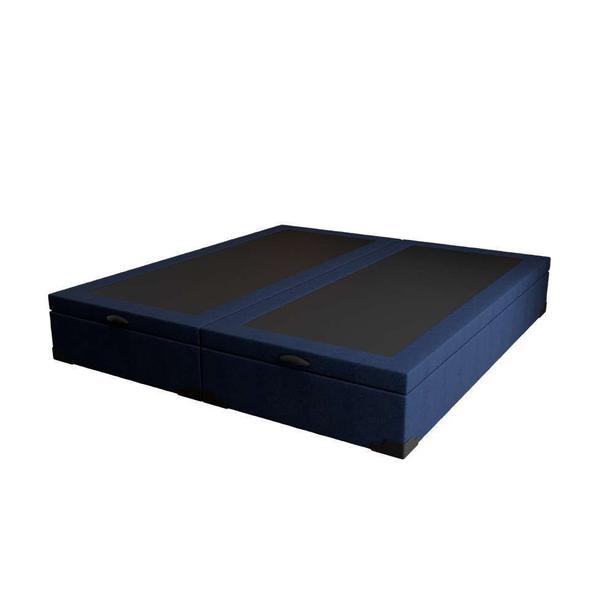 Imagem de Cama Box Baú com Colchão Queen Guldi Duplo Plus D28 e 2 Travesseiros Guldi Soft Nasa Azul e Branco