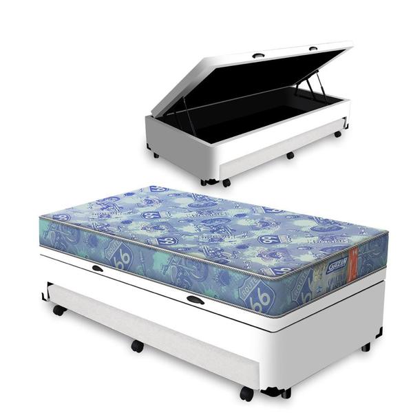 Cama Box Baú e Auxiliar Solteiro + Colchão de Espuma D20 - Gazin - Supreme 88cm - Lucas Home Imagem de Cama Box Baú e Auxiliar Solteiro + Colchão de Espuma D20 - Gazin - Supreme 88cm