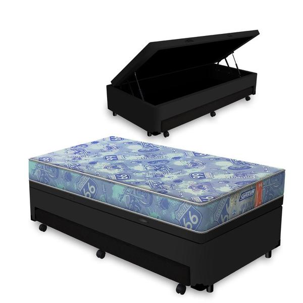 Cama Box Baú e Auxiliar Solteiro + Colchão de Espuma D20 - Gazin - Supreme 88cm - Lucas Home Imagem de Cama Box Baú e Auxiliar Solteiro + Colchão de Espuma D20 - Gazin - Supreme 88cm