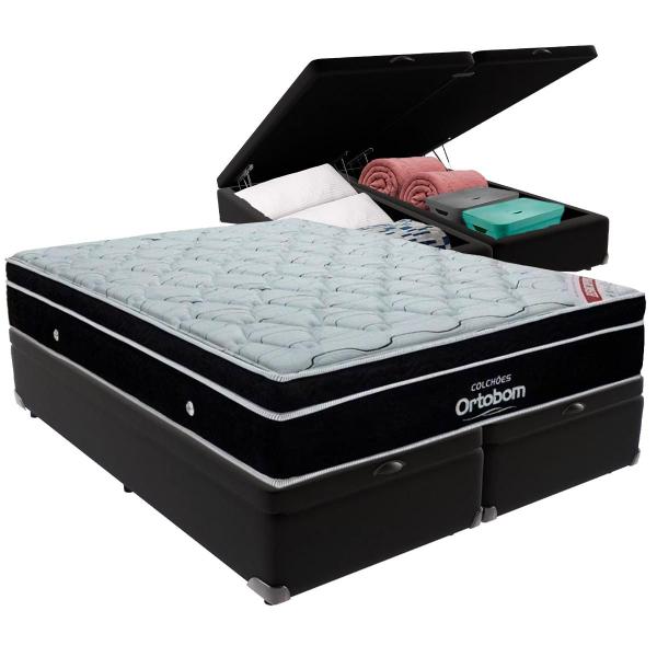 Imagem de Cama Box Baú e Colchão Elegant Molas Ensacadas Queen Ortobom