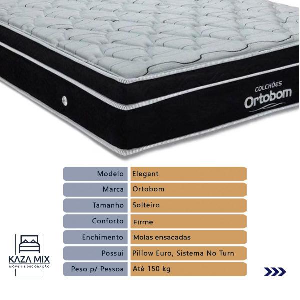 Imagem de Cama Box Baú e Colchão Elegant Molas Ensacadas Solteiro Ortobom