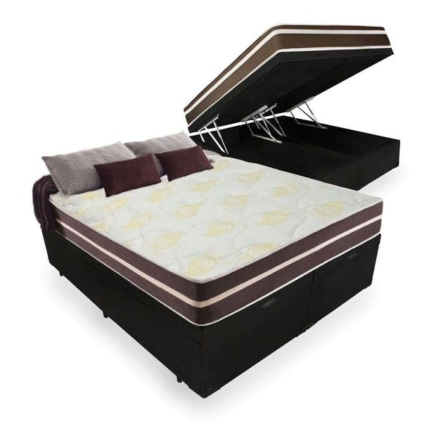 Cama Box Baú King + Colchão de Molas Ensacadas Classic Brown Firme para 120 kilos - Cristalflex Imagem de Cama Box Baú King + Colchão de Molas Ensacadas Classic Brown Firme para 120 kilos