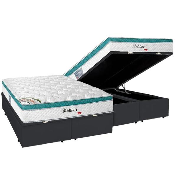 Cama Box Baú King + Colchão Herval Meditare Molas Ensacadas 193x203x72 Imagem de Cama Box Baú King + Colchão Herval Meditare Molas Ensacadas 193x203x72
