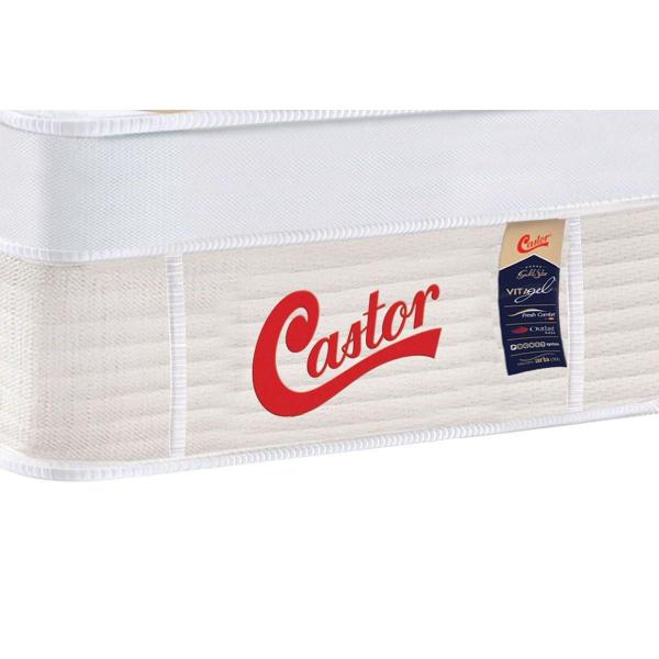 Imagem de Cama Box Baú King: Colchão Molas Castor Pocket Gold Star Vitagel Max + Base CRC Courano White(193x203)