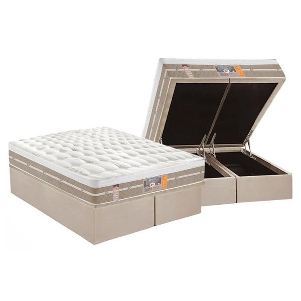 Imagem de Cama Box Baú King: Colchão Molas Castor Pocket Silver Star Air One Face + Base CRC Suede Clean(193x203)