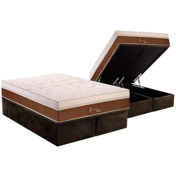 Imagem de Cama Box Baú King: Colchão Molas MasterPocket Ensacadas Polar   Jasmin Fort + Base CRC Suede Brown(193x203)