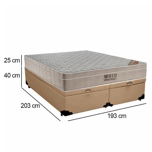 Imagem de Cama Box Baú King Sintético Bipartido + Colchão Ortobom Airtech Molas Ensacadas 193x203x65 Bege