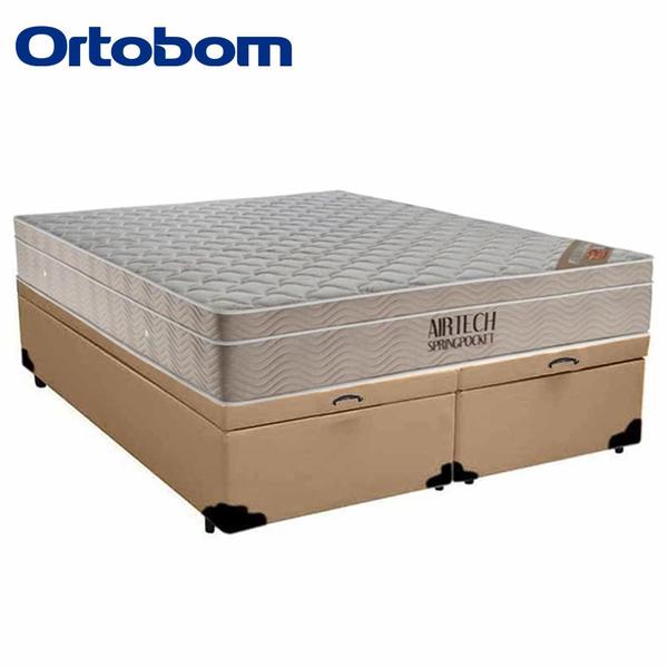 Imagem de Cama Box Baú King Sintético Bipartido + Colchão Ortobom Airtech Molas Ensacadas 193x203x65