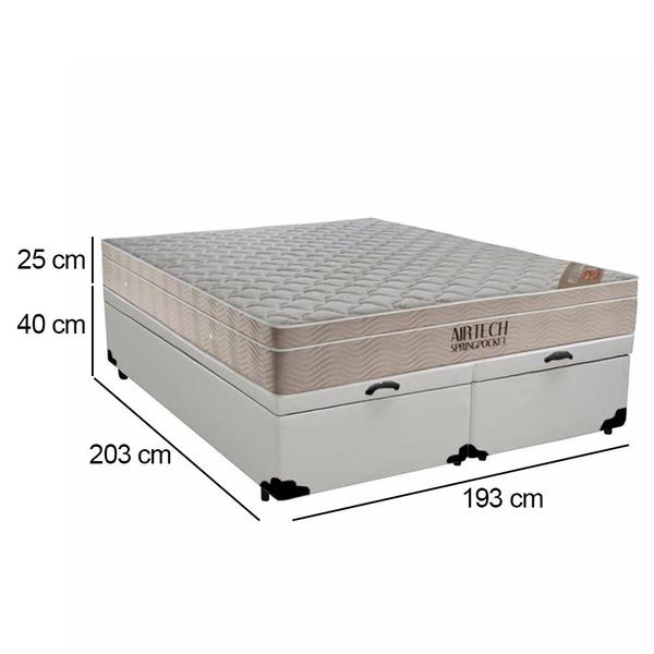 Imagem de Cama Box Baú King Sintético Bipartido + Colchão Ortobom Airtech Molas Ensacadas 65x193x203 Branco