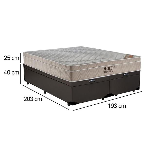 Imagem de Cama Box Baú King Sintético Bipartido + Colchão Ortobom Airtech Molas Ensacadas 65x193x203 Marrom