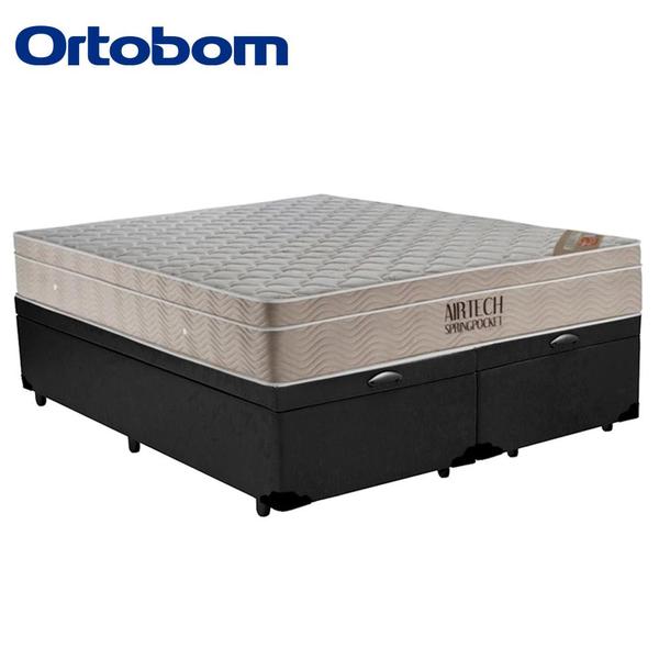 Imagem de Cama Box Baú King Sintético Bipartido + Colchão Ortobom Airtech Molas Ensacadas 65x193x203