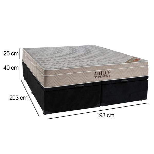 Imagem de Cama Box Baú King Suede Bipartido + Colchão Ortobom Airtech Molas Ensacadas 193x203x65