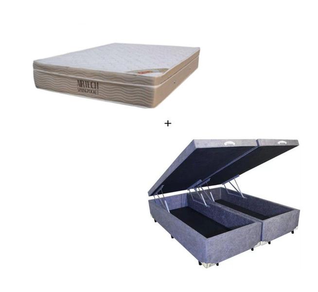 Imagem de Cama Box Baú Queen 158 Suede Cinza com Colchão Ortobom Airtech Spring Pocket D26 Bege 70x158x198