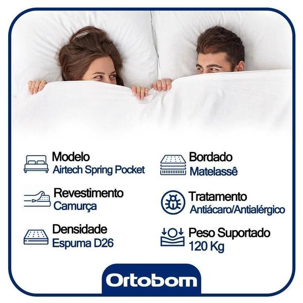 Imagem de Cama Box Baú Queen Bipartido + Colchão Molas Ensacadas AirTech Ortobom 158x198x69 Preto