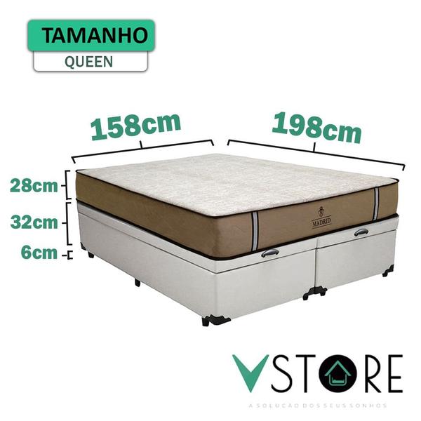 Imagem de Cama Box Baú Queen Bravus + Colchão Mola Ensacada D33 Madrid 158x198x66cm Várias Cores - Vstore