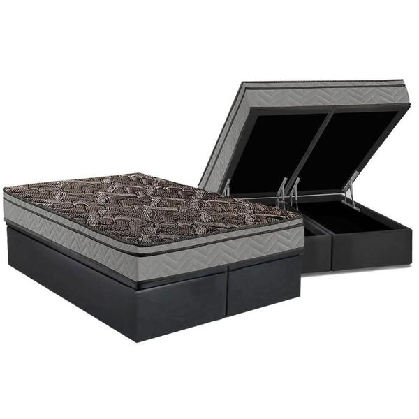 Imagem de Cama Box Baú Queen: Colchão Anatômico Paropas D28 / EP Confort Firme+ Base CRC Suede Cinza(158x198)