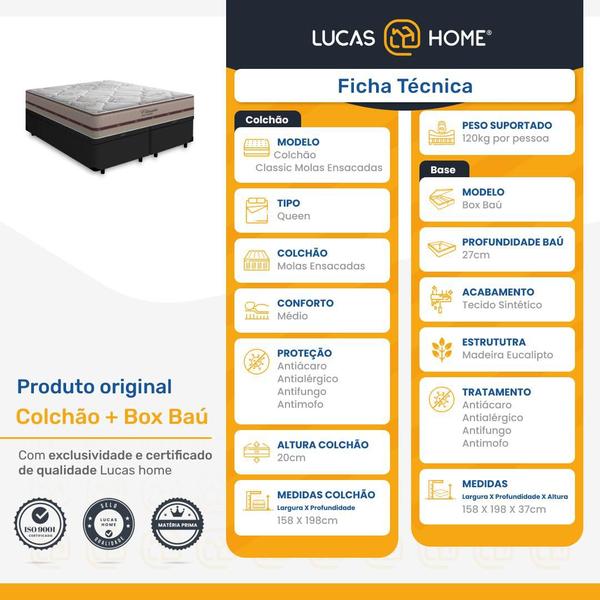 Imagem de Cama Box Baú Queen + Colchão de Molas Ensacadas - Anjos - Classic 158cm