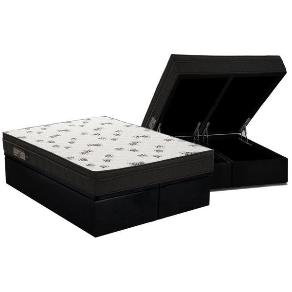 Imagem de Cama Box Baú Queen: Colchão Espuma D45 Ortobom  Light Saúde OrtoPillow + Base CRC Courano Black(158x198)