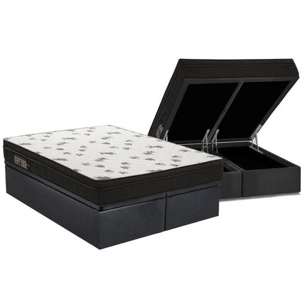 Imagem de Cama Box Baú Queen: Colchão Espuma Ortobom D45 Light Saúde Ortopillow + Base CRC Suede Black(158x198)