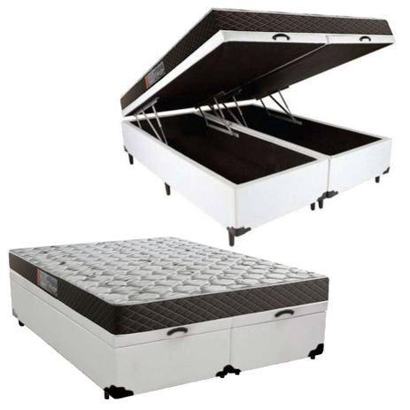 Cama Box Baú Queen Colchão Mola Ensacada Belos Sonhos + Box Sintético 71x158x198 Branco - Rabi Colchões Imagem de Cama Box Baú Queen Colchão Mola Ensacada Belos Sonhos + Box Sintético 71x158x198 Branco