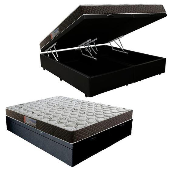 Imagem de Cama Box Baú Queen Colchão Mola Ensacada Belos Sonhos + Box Suede 71x158x198 Preto