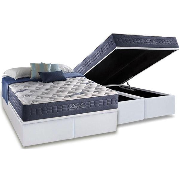 Imagem de Cama Box Baú Queen: Colchão Molas MasterPocket Ensacadas Anjos   Bluse Sea + Base CRC Courano White(158x198)