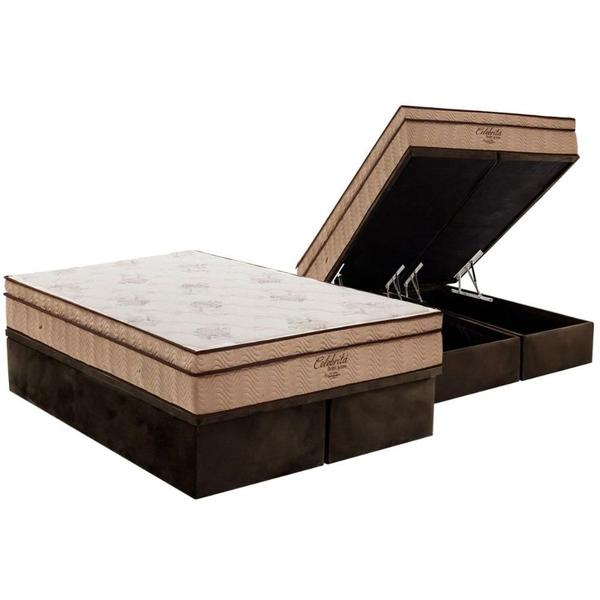 Imagem de Cama Box Baú Queen: Colchão Molas Ortobom SuperPocket Celebrita + Base CRC Suede Brown(158x198)