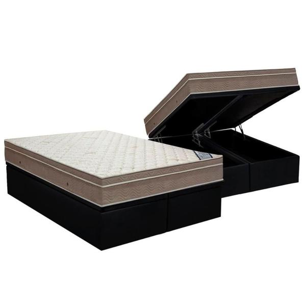 Imagem de Cama Box Baú Queen: Colchão Molas Ortobom SuperPocket Light Saúde + Base CRC Suede Black(158x198)