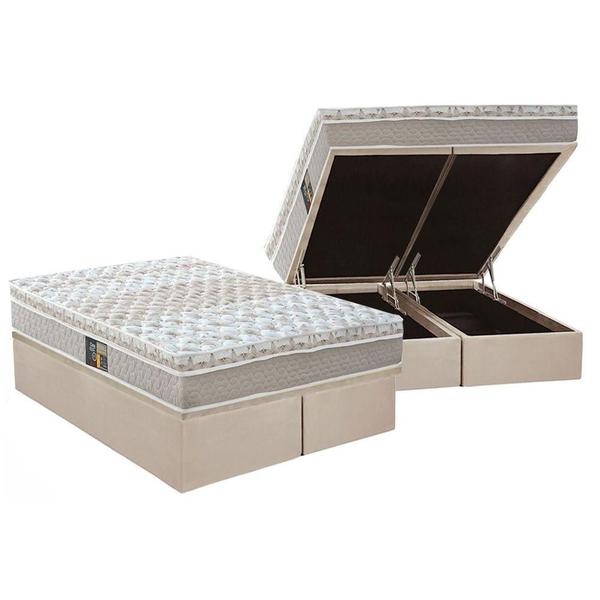 Imagem de Cama Box Baú Queen: Colchão Molas Pocket Ensacadas Castor  Class + Base CRC Suede Clean(158x198)