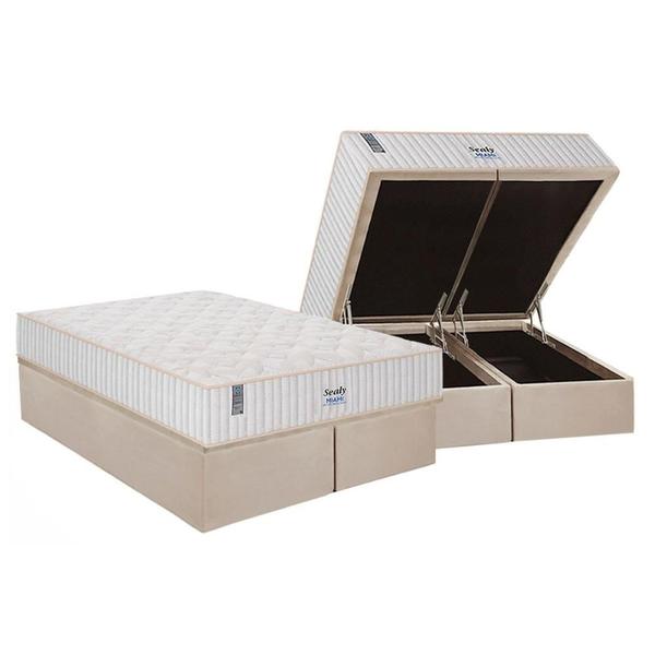 Imagem de Cama Box Baú Queen: Colchão Molas Sealy MasterPocket Ensacadas Miami + Base CRC Suede Clean(158x198)