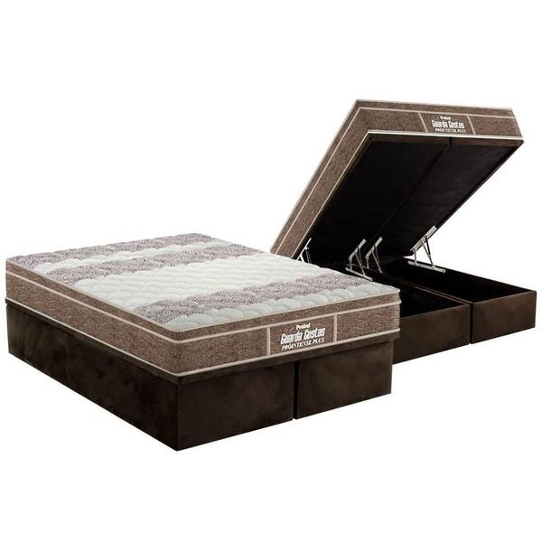 Imagem de Cama Box Baú Queen: Colchão Ortopédico Probel D33 / EP Guarda Costas PróIntense Plus + Base CRC Suede Brown(158x198)