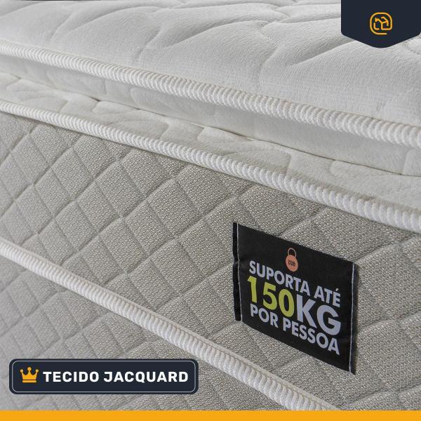 Imagem de Cama Box Baú Queen + Colchão Strong D45 One Face Bege 158x198x66cm - Suporta até 150Kg Por Pessoa