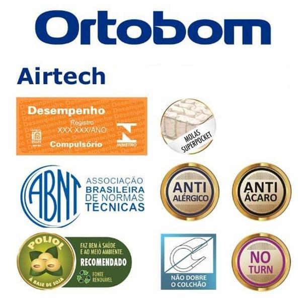 Imagem de Cama Box Baú Queen Sintético Bipartido + Colchão Molas Ensacadas AirTech Ortobom 69x158x198 Branco