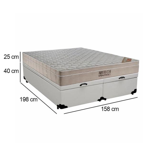 Imagem de Cama Box Baú Queen Sintético Bipartido + Colchão Molas Ensacadas AirTech Ortobom 69x158x198 Branco