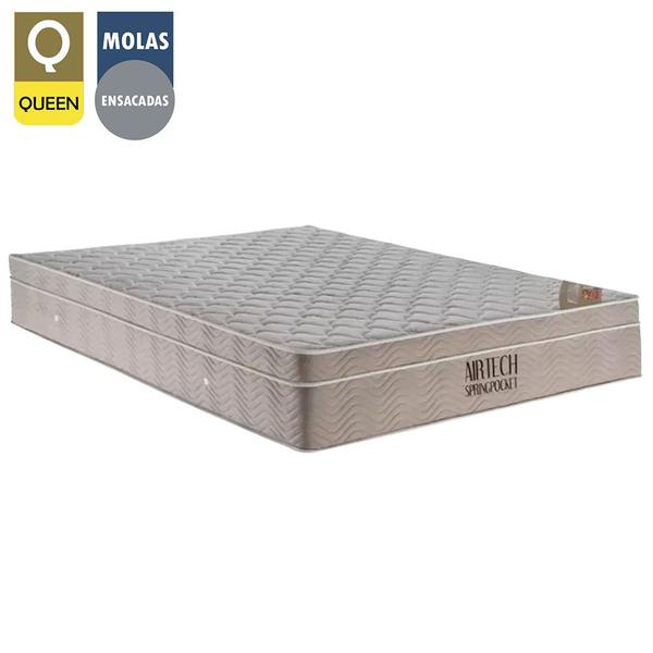 Imagem de Cama Box Baú Queen Sintético Bipartido + Colchão Molas Ensacadas AirTech Ortobom 69x158x198 Branco