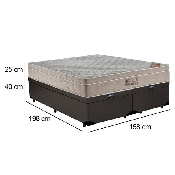 Imagem de Cama Box Baú Queen Sintético Bipartido + Colchão Ortobom Airtech Molas Ensacadas 158x198x65