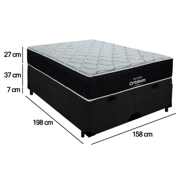 Imagem de Cama Box Baú Queen Suede Bipartido + Colchão Airtech Molas Ensacadas Antares Ortobom 158x198x71 Preto