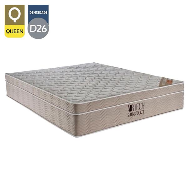 Imagem de Cama Box Baú Queen Suede Bipartido + Colchão Ortobom Airtech Molas Ensacadas 158x198x65 Bege