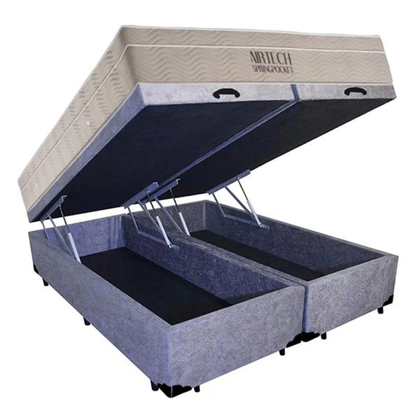 Imagem de Cama Box Baú Queen Suede Bipartido + Colchão Ortobom Airtech Molas Ensacadas 158x198x65 Cinza