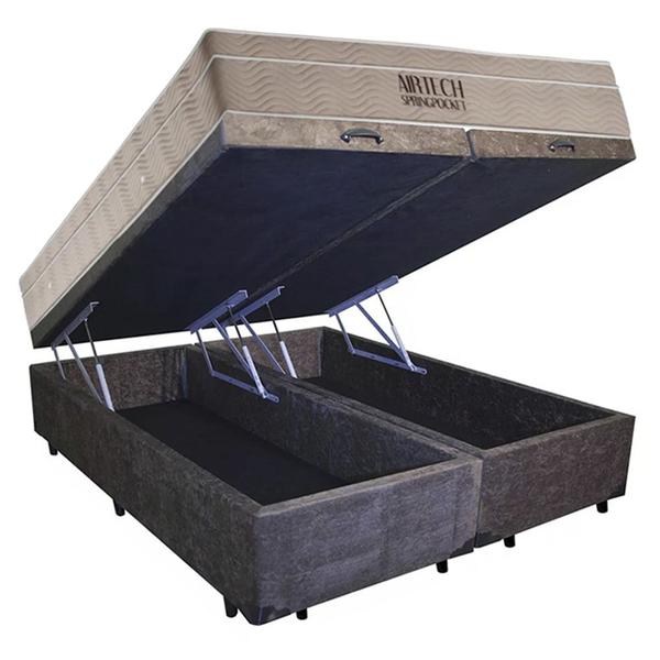 Imagem de Cama Box Baú Queen Suede Bipartido + Colchão Ortobom Airtech Molas Ensacadas 158x198x65