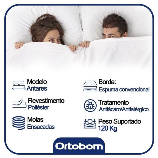 Imagem de Cama Box Baú Queen Suede + Colchão Airtech Molas Ensacadas Antares Ortobom 158cm Bege