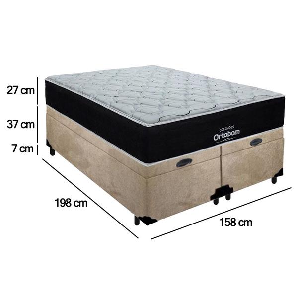 Imagem de Cama Box Baú Queen Suede + Colchão Airtech Molas Ensacadas Antares Ortobom Bege 158x198cm - Suporta Até 120kg