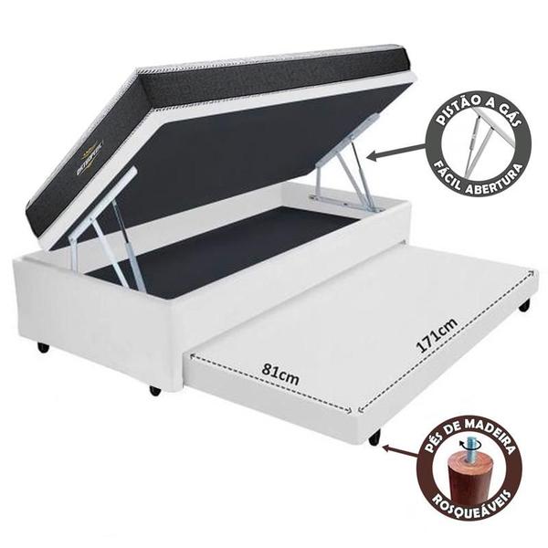 Imagem de Cama Box Baú Solteiro Auxiliar Bicama 3 em 1 + Colchão D33 Espuma 88x188x62cm Orthopedic I