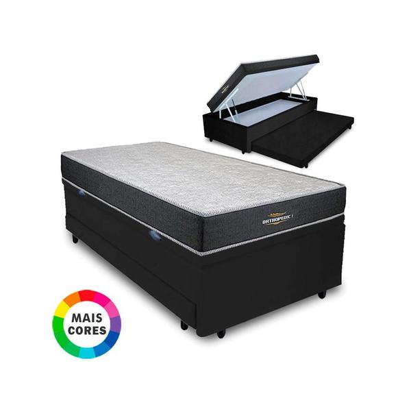 Imagem de Cama Box Baú Solteiro Auxiliar Bicama 3 em 1 + Colchão Orthopedic I D33 Espuma 96x188x62cm Vstore