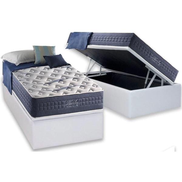 Imagem de Cama Box Baú Solteiro: Colchão Molas Anjos MasterPocket Ensacadas Bluse Sea + Base CRC Courano White(88x188)