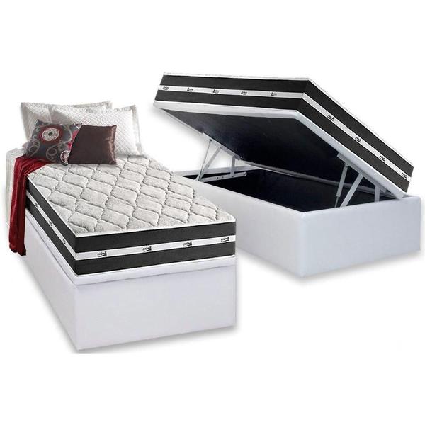 Imagem de Cama Box Baú Solteiro: Colchão Molas Anjos MasterPocket Ensacadas Classic + Base CRC Courano White(88x188)