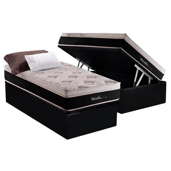 Imagem de Cama Box Baú Solteiro: Colchão Molas Herval Maxspring Marselha + Base CRC Suede Black(88x188)