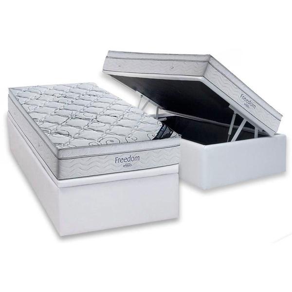 Imagem de Cama Box Baú Solteiro: Colchão Molas Ortobom SuperPocket Freedom Visco + Base CRC Courano White(88x188)