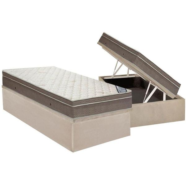 Imagem de Cama Box Baú Solteiro: Colchão Molas Ortobom SuperPocket  Light + Base CRC Courano Clean(88x188)